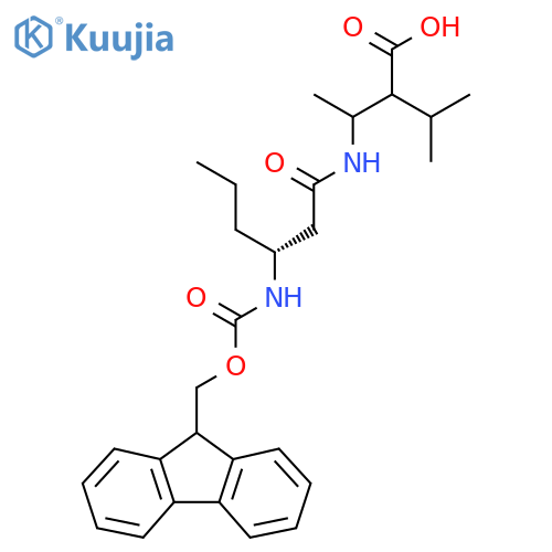 3-(3R)-3-({(9H-fluoren-9-yl)methoxycarbonyl}amino)hexanamido-2-(propan-2-yl)butanoic acid structure