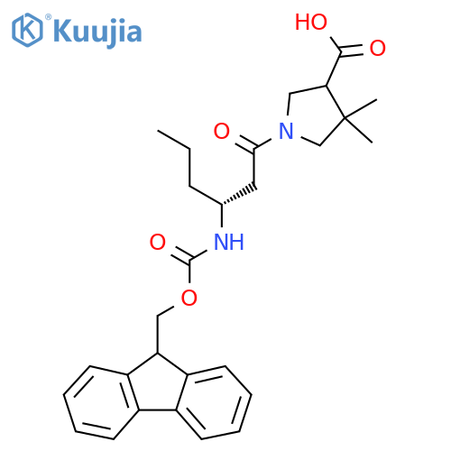 1-(3R)-3-({(9H-fluoren-9-yl)methoxycarbonyl}amino)hexanoyl-4,4-dimethylpyrrolidine-3-carboxylic acid structure