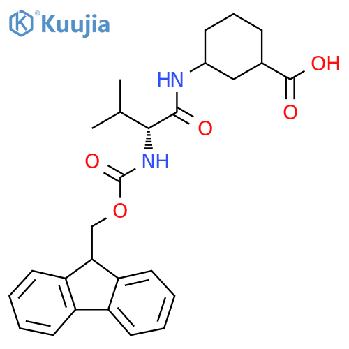 3-(2R)-2-({(9H-fluoren-9-yl)methoxycarbonyl}amino)-3-methylbutanamidocyclohexane-1-carboxylic acid structure