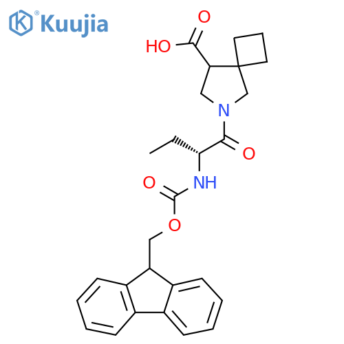 6-(2R)-2-({(9H-fluoren-9-yl)methoxycarbonyl}amino)butanoyl-6-azaspiro3.4octane-8-carboxylic acid structure