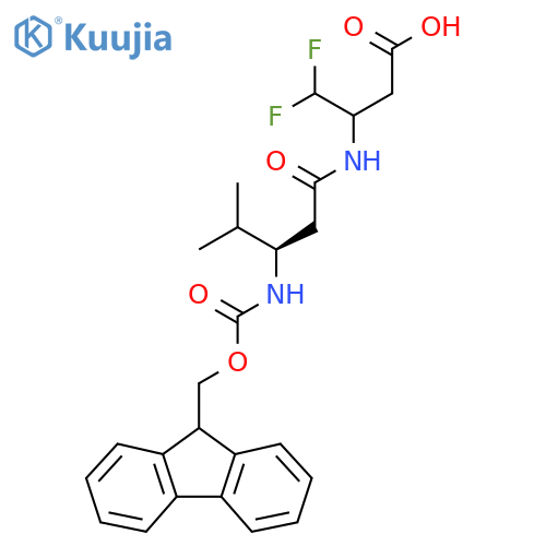 3-(3R)-3-({(9H-fluoren-9-yl)methoxycarbonyl}amino)-4-methylpentanamido-4,4-difluorobutanoic acid structure