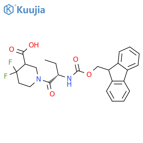 1-(2S)-2-({(9H-fluoren-9-yl)methoxycarbonyl}amino)butanoyl-4,4-difluoropiperidine-3-carboxylic acid structure