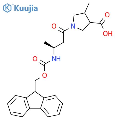 1-(3S)-3-({(9H-fluoren-9-yl)methoxycarbonyl}amino)butanoyl-4-methylpyrrolidine-3-carboxylic acid structure