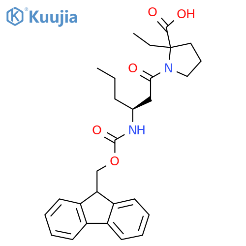 2-ethyl-1-(3S)-3-({(9H-fluoren-9-yl)methoxycarbonyl}amino)hexanoylpyrrolidine-2-carboxylic acid structure