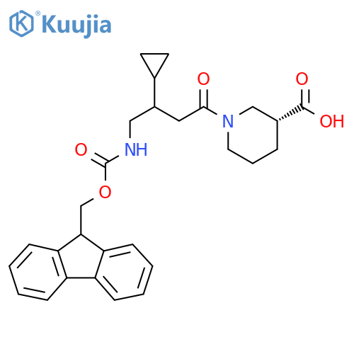 (3R)-1-3-cyclopropyl-4-({(9H-fluoren-9-yl)methoxycarbonyl}amino)butanoylpiperidine-3-carboxylic acid structure