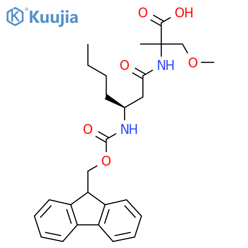 2-(3S)-3-({(9H-fluoren-9-yl)methoxycarbonyl}amino)heptanamido-3-methoxy-2-methylpropanoic acid structure