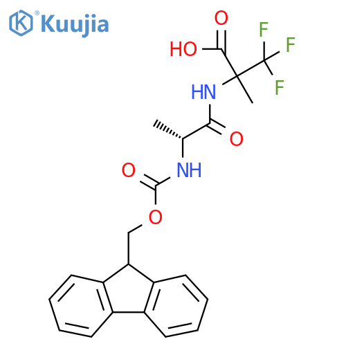 2-(2R)-2-({(9H-fluoren-9-yl)methoxycarbonyl}amino)propanamido-3,3,3-trifluoro-2-methylpropanoic acid structure