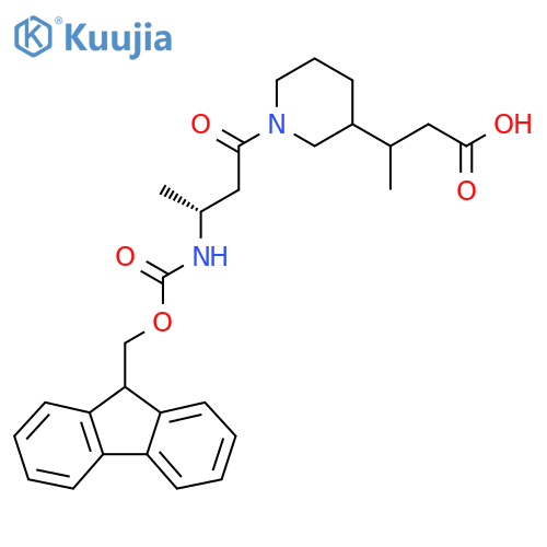 3-{1-(3R)-3-({(9H-fluoren-9-yl)methoxycarbonyl}amino)butanoylpiperidin-3-yl}butanoic acid structure