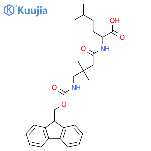 2-4-({(9H-fluoren-9-yl)methoxycarbonyl}amino)-3,3-dimethylbutanamido-5-methylhexanoic acid structure