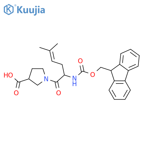 1-2-({(9H-fluoren-9-yl)methoxycarbonyl}amino)-5-methylhex-4-enoylpyrrolidine-3-carboxylic acid structure