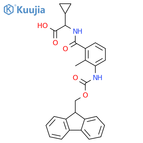 2-cyclopropyl-2-{3-({(9H-fluoren-9-yl)methoxycarbonyl}amino)-2-methylphenylformamido}acetic acid structure