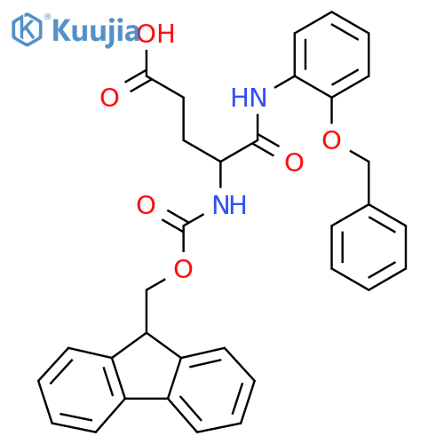 4-{2-(benzyloxy)phenylcarbamoyl}-4-({(9H-fluoren-9-yl)methoxycarbonyl}amino)butanoic acid structure