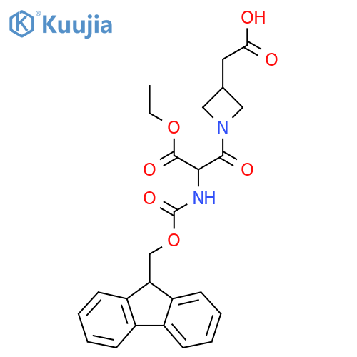 2-{1-3-ethoxy-2-({(9H-fluoren-9-yl)methoxycarbonyl}amino)-3-oxopropanoylazetidin-3-yl}acetic acid structure