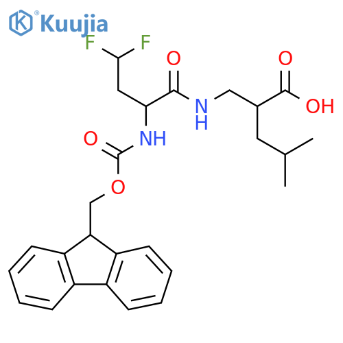 2-{2-({(9H-fluoren-9-yl)methoxycarbonyl}amino)-4,4-difluorobutanamidomethyl}-4-methylpentanoic acid structure