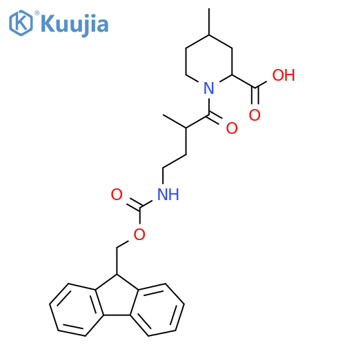 1-4-({(9H-fluoren-9-yl)methoxycarbonyl}amino)-2-methylbutanoyl-4-methylpiperidine-2-carboxylic acid structure