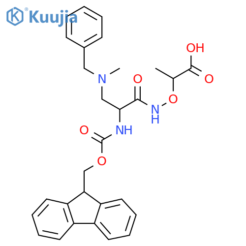 2-({3-benzyl(methyl)amino-2-({(9H-fluoren-9-yl)methoxycarbonyl}amino)propanamido}oxy)propanoic acid structure