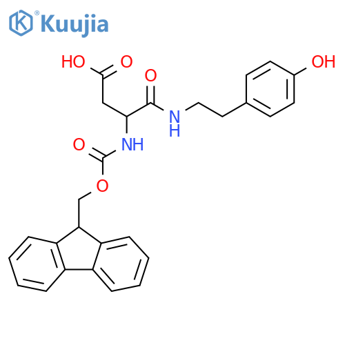 3-({(9H-fluoren-9-yl)methoxycarbonyl}amino)-3-{2-(4-hydroxyphenyl)ethylcarbamoyl}propanoic acid structure