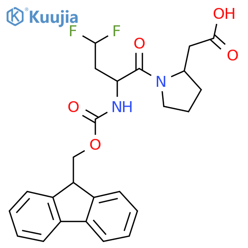 2-{1-2-({(9H-fluoren-9-yl)methoxycarbonyl}amino)-4,4-difluorobutanoylpyrrolidin-2-yl}acetic acid structure