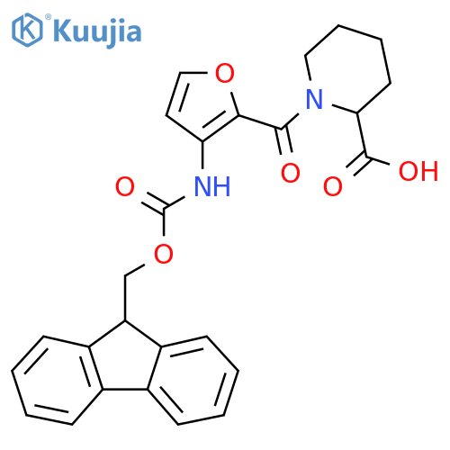 1-3-({(9H-fluoren-9-yl)methoxycarbonyl}amino)furan-2-carbonylpiperidine-2-carboxylic acid structure