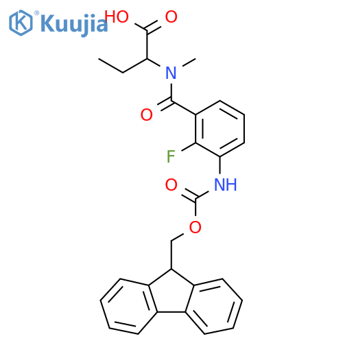 2-{1-3-({(9H-fluoren-9-yl)methoxycarbonyl}amino)-2-fluorophenyl-N-methylformamido}butanoic acid structure