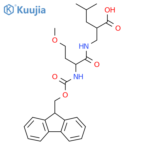 2-{2-({(9H-fluoren-9-yl)methoxycarbonyl}amino)-4-methoxybutanamidomethyl}-4-methylpentanoic acid structure