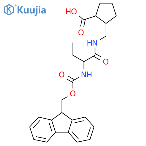 2-{2-({(9H-fluoren-9-yl)methoxycarbonyl}amino)butanamidomethyl}cyclopentane-1-carboxylic acid structure