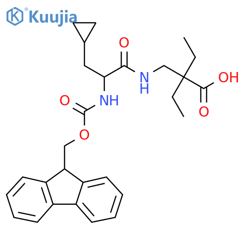 2-{3-cyclopropyl-2-({(9H-fluoren-9-yl)methoxycarbonyl}amino)propanamidomethyl}-2-ethylbutanoic acid structure