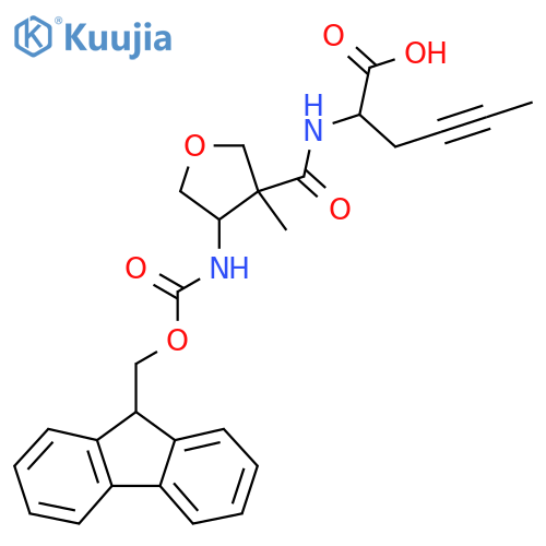 2-{4-({(9H-fluoren-9-yl)methoxycarbonyl}amino)-3-methyloxolan-3-ylformamido}hex-4-ynoic acid structure