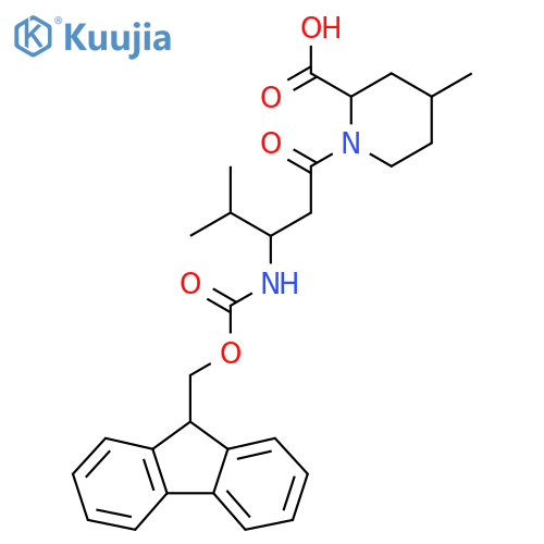 1-3-({(9H-fluoren-9-yl)methoxycarbonyl}amino)-4-methylpentanoyl-4-methylpiperidine-2-carboxylic acid structure