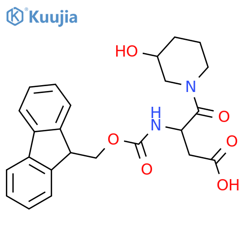3-({(9H-fluoren-9-yl)methoxycarbonyl}amino)-4-(3-hydroxypiperidin-1-yl)-4-oxobutanoic acid structure