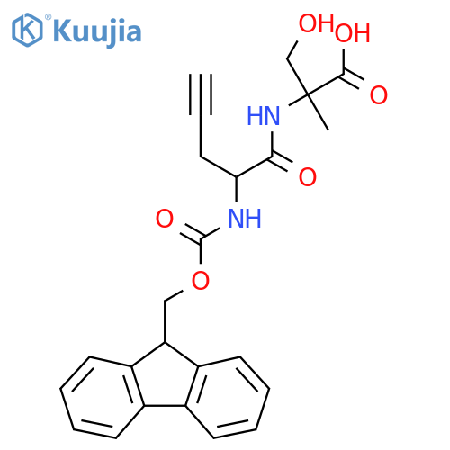 2-2-({(9H-fluoren-9-yl)methoxycarbonyl}amino)pent-4-ynamido-3-hydroxy-2-methylpropanoic acid structure
