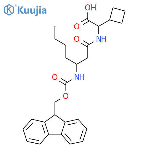 2-cyclobutyl-2-3-({(9H-fluoren-9-yl)methoxycarbonyl}amino)heptanamidoacetic acid structure