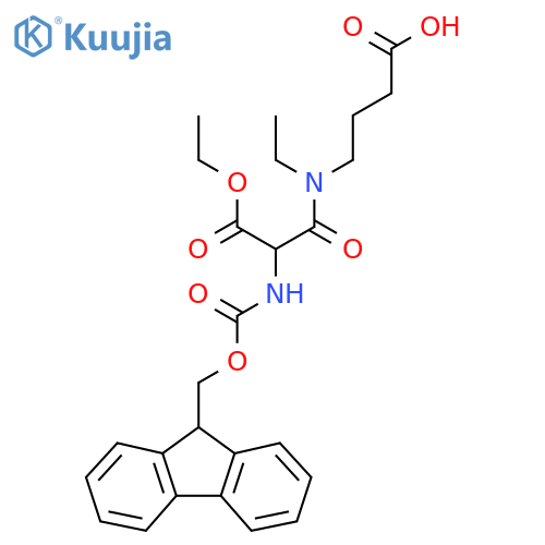 4-N-ethyl-2-(ethyl carboxy)-2-({(9H-fluoren-9-yl)methoxycarbonyl}amino)acetamidobutanoic acid structure