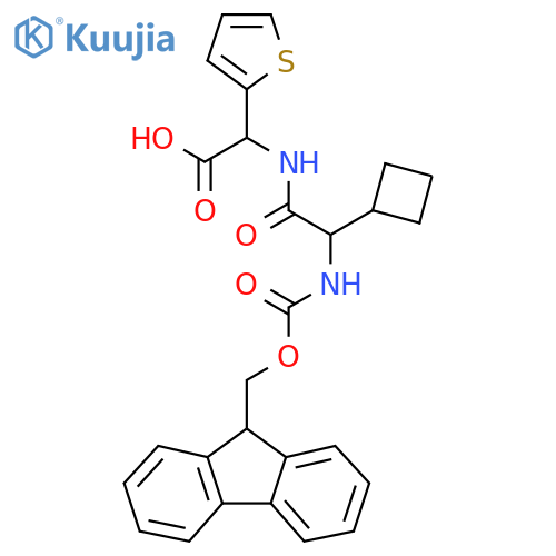 2-2-cyclobutyl-2-({(9H-fluoren-9-yl)methoxycarbonyl}amino)acetamido-2-(thiophen-2-yl)acetic acid structure