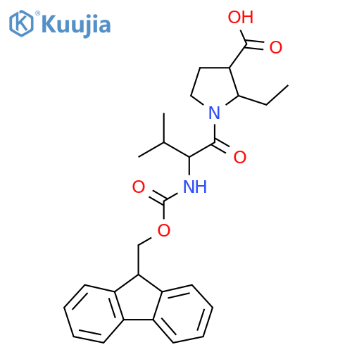 2-ethyl-1-2-({(9H-fluoren-9-yl)methoxycarbonyl}amino)-3-methylbutanoylpyrrolidine-3-carboxylic acid structure