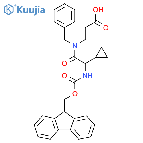 3-N-benzyl-2-cyclopropyl-2-({(9H-fluoren-9-yl)methoxycarbonyl}amino)acetamidopropanoic acid structure
