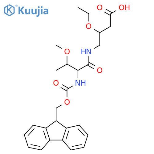 3-ethoxy-4-2-({(9H-fluoren-9-yl)methoxycarbonyl}amino)-3-methoxybutanamidobutanoic acid structure