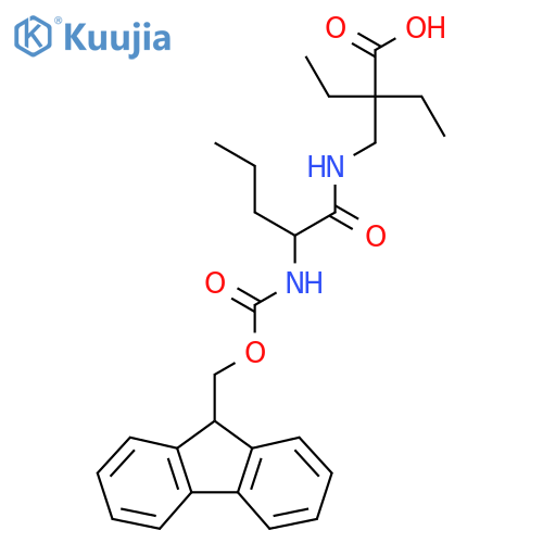 2-ethyl-2-{2-({(9H-fluoren-9-yl)methoxycarbonyl}amino)pentanamidomethyl}butanoic acid structure