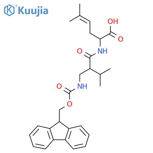 2-{2-({(9H-fluoren-9-yl)methoxycarbonyl}amino)methyl-3-methylbutanamido}-5-methylhex-4-enoic acid structure