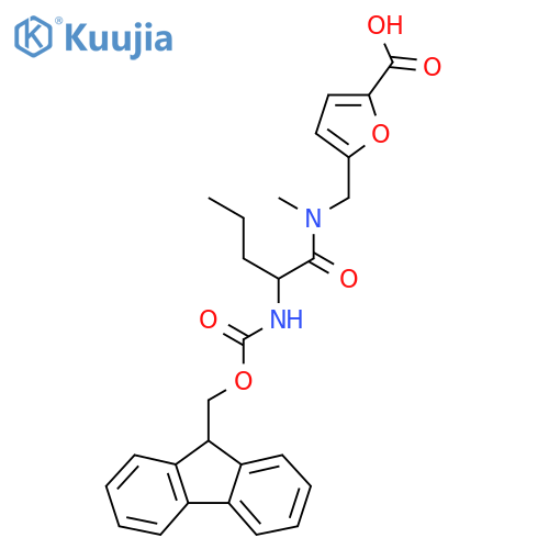 5-{2-({(9H-fluoren-9-yl)methoxycarbonyl}amino)-N-methylpentanamidomethyl}furan-2-carboxylic acid structure