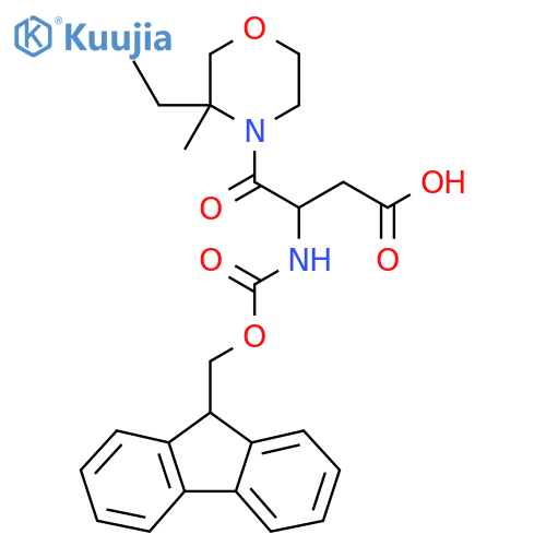 4-(3-ethyl-3-methylmorpholin-4-yl)-3-({(9H-fluoren-9-yl)methoxycarbonyl}amino)-4-oxobutanoic acid structure