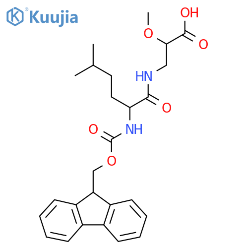 3-2-({(9H-fluoren-9-yl)methoxycarbonyl}amino)-5-methylhexanamido-2-methoxypropanoic acid structure