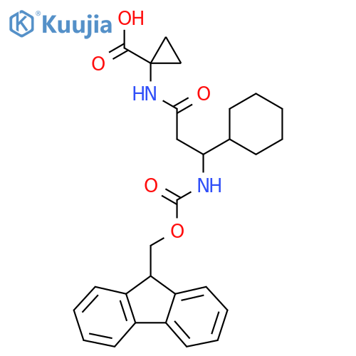 1-3-cyclohexyl-3-({(9H-fluoren-9-yl)methoxycarbonyl}amino)propanamidocyclopropane-1-carboxylic acid structure