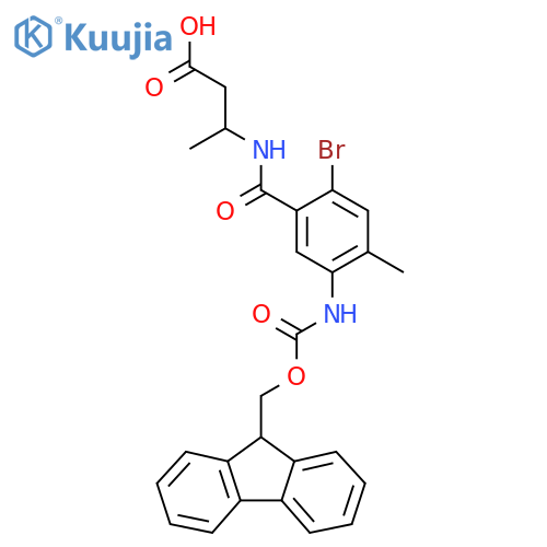 3-{2-bromo-5-({(9H-fluoren-9-yl)methoxycarbonyl}amino)-4-methylphenylformamido}butanoic acid structure