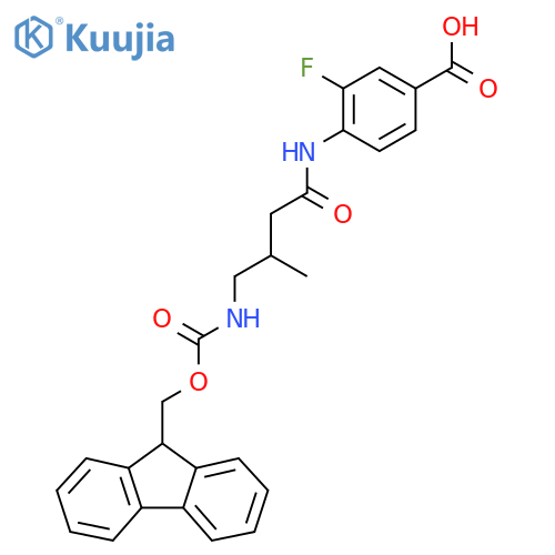 4-4-({(9H-fluoren-9-yl)methoxycarbonyl}amino)-3-methylbutanamido-3-fluorobenzoic acid structure