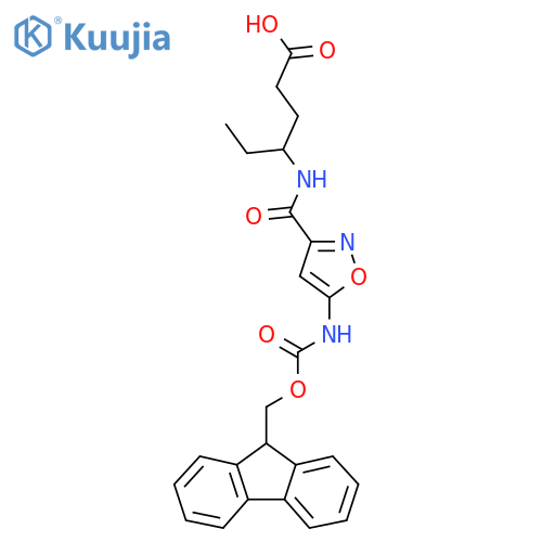 4-{5-({(9H-fluoren-9-yl)methoxycarbonyl}amino)-1,2-oxazol-3-ylformamido}hexanoic acid structure