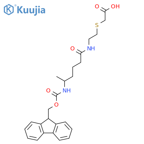 2-({2-5-({(9H-fluoren-9-yl)methoxycarbonyl}amino)hexanamidoethyl}sulfanyl)acetic acid structure