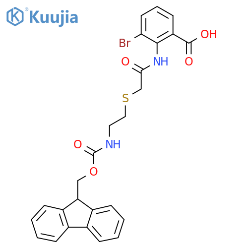 3-bromo-2-(2-{2-({(9H-fluoren-9-yl)methoxycarbonyl}amino)ethylsulfanyl}acetamido)benzoic acid structure