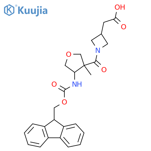 2-{1-4-({(9H-fluoren-9-yl)methoxycarbonyl}amino)-3-methyloxolane-3-carbonylazetidin-3-yl}acetic acid structure