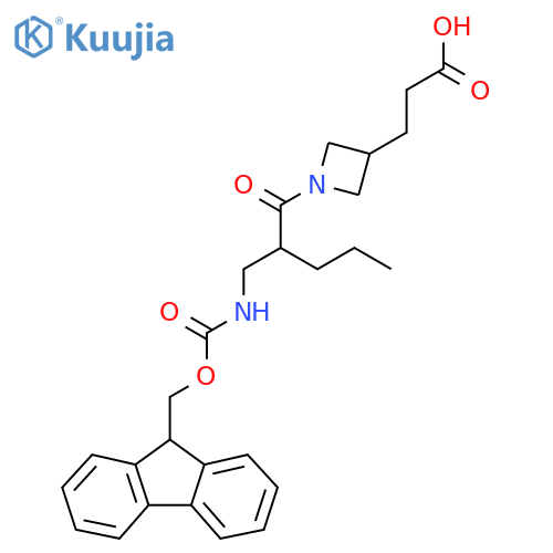 3-(1-{2-({(9H-fluoren-9-yl)methoxycarbonyl}amino)methylpentanoyl}azetidin-3-yl)propanoic acid structure